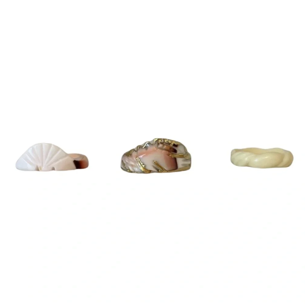 Mother of Pearl Abalone Shell Bracelet & Rings Set Vintage Jewelry Lot Set